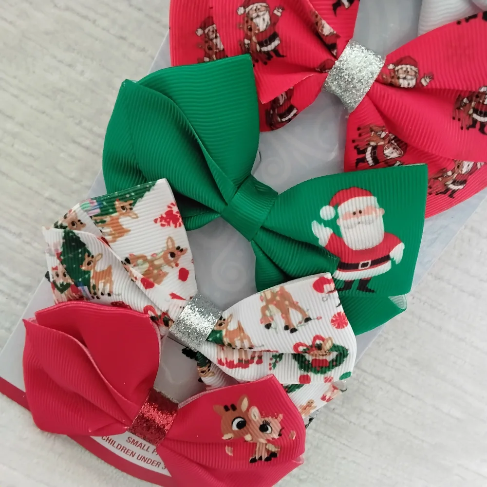 Kids Hair Bow Pinch Clip Set of 7 - Licensed Charater RUDOLPH Christmas